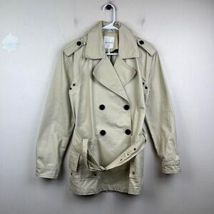 Avec Les Filles Double Breasted Belted Canvas Trench Coat Jacket Khaki Size S